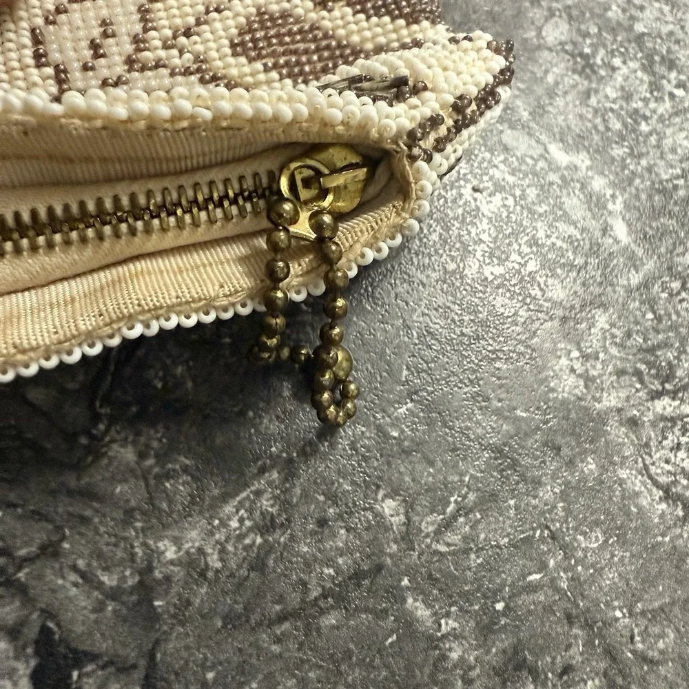 Antique Beaded Coin Purse Belt Purse Glass Beads Linen Lined‎ Czechoslovakia